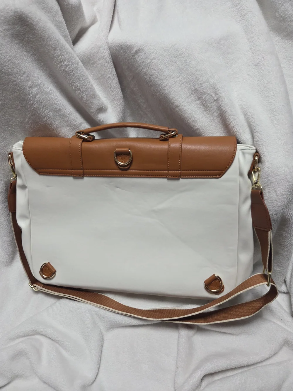 Two-Tone Tan and White Messenger Bag